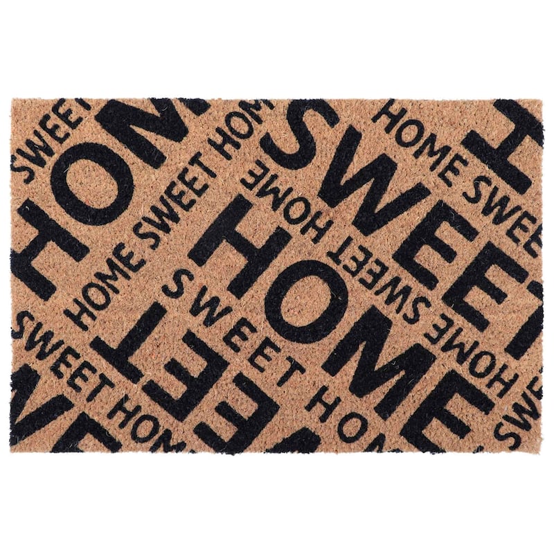 Home Sweet Home Coir Doormat 24x16 - Durable Entryway Mat - 24 L x 16 W x 5/8 H - Natural/Black