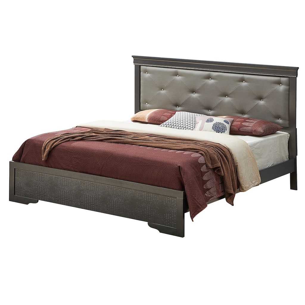 Jewel Tufted Metallic Full Panel Bed - 80" - Silver Champagne