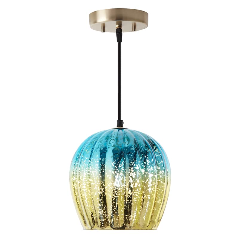 Diania River of Goods Teal and Gold Ombre Mercury Glass and Metal Globe Shade Pendant Light - 9"x 9"x 13/72"