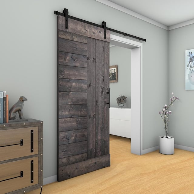 Barn Door With Solid Knotty Pine Paneled Wood and Hardware Kit(DIY) - 42X84 - Espresso