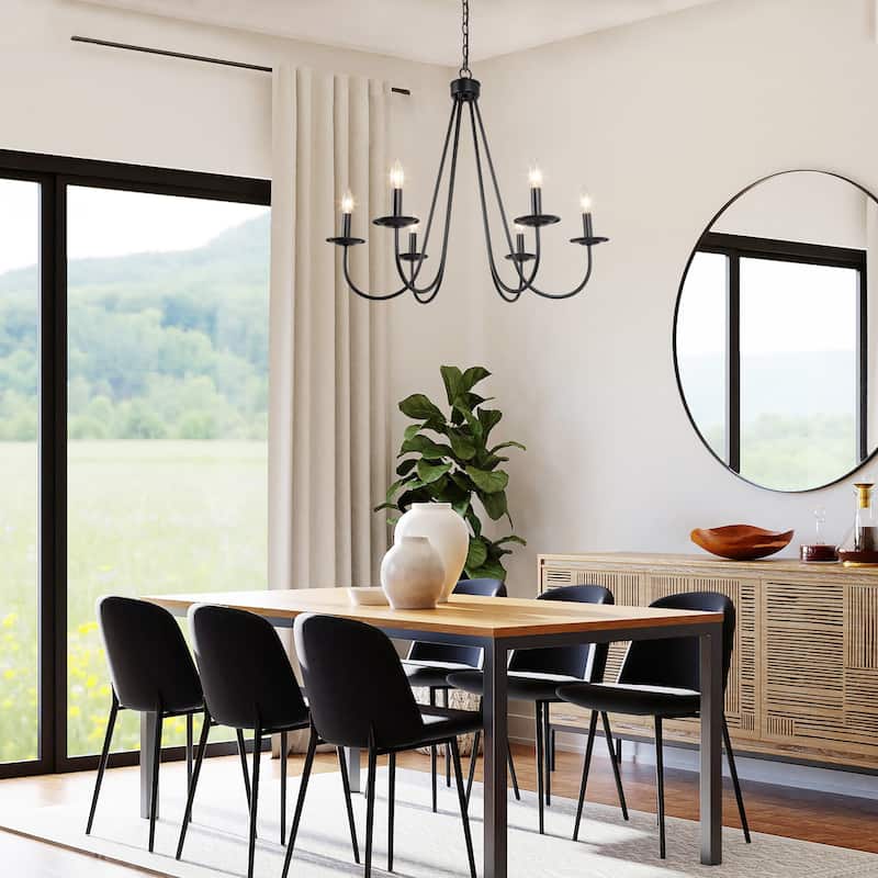Modern Farmhouse Black Classic Candle Unique Chandelier with Adjustable Swing Arms for Dining Room - D28" x H84.5"