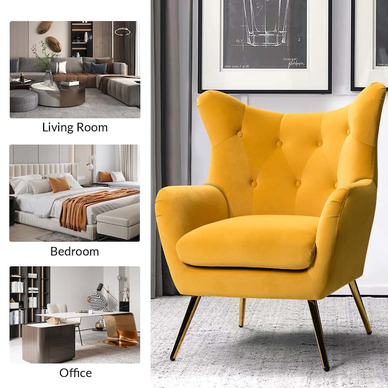 Eusebio Modern Velvet Accent Chair with Tufted Wingback for Living Room Set of 2 by HULALA HOME