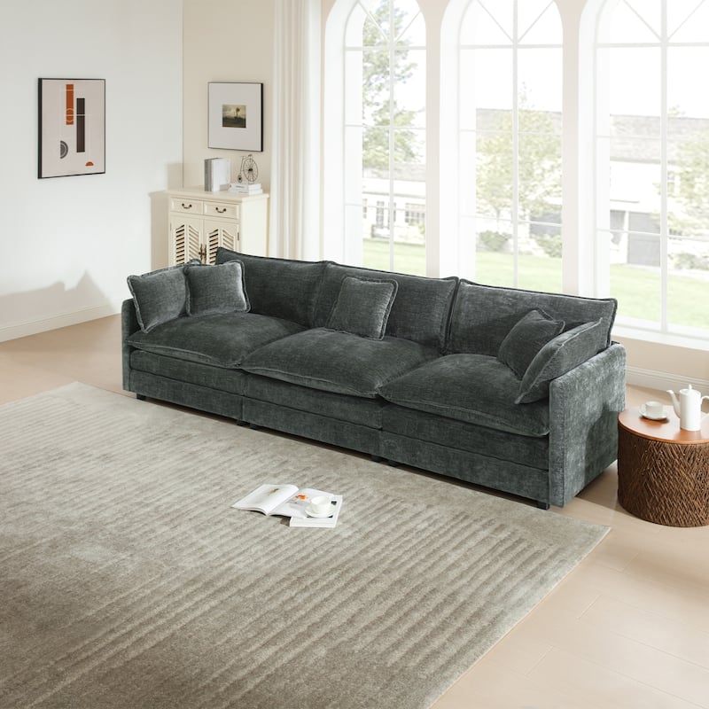 Cloud Chenille Upholstered Modular Sectional Sofa with DIY Combination Design - Gray 3-Seater Sofa