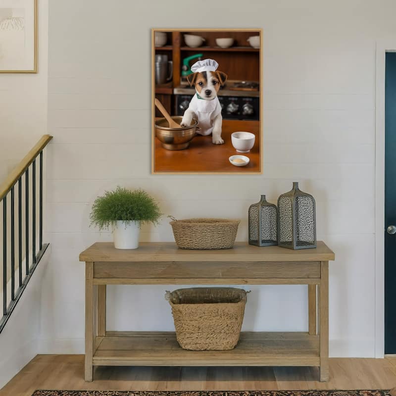 Jack Russell Puppy Chef by Andreas Magnusson Framed Canvas Wall Art