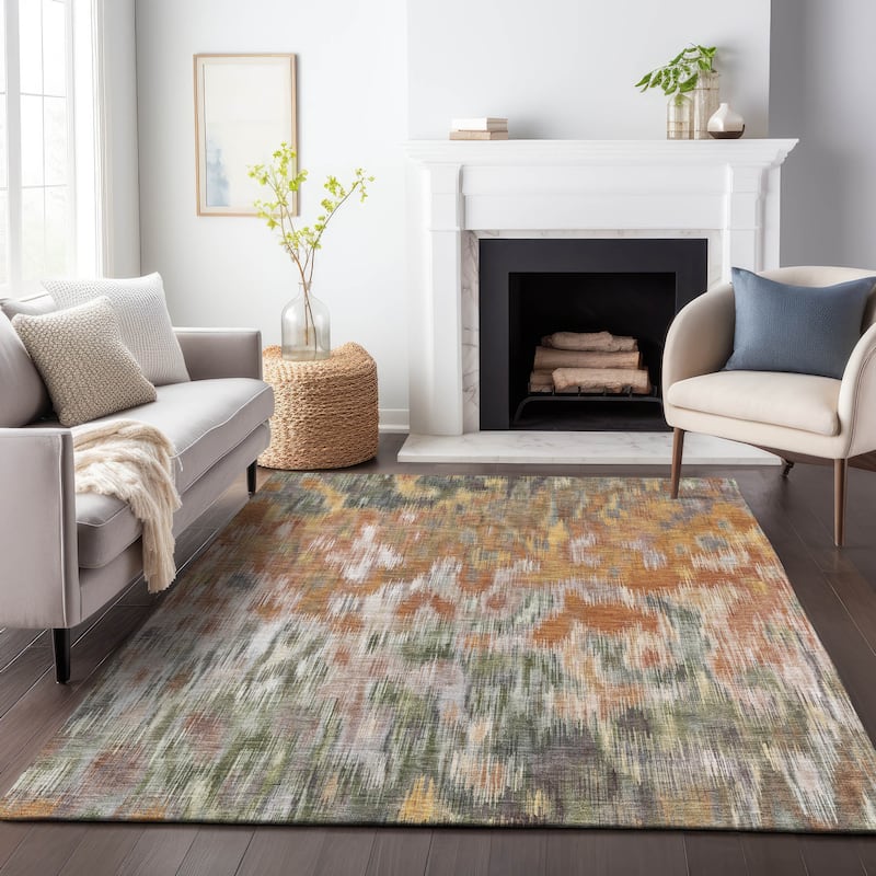 Machine Washable Indoor/Outdoor Modern Watercolor Chantille Rug