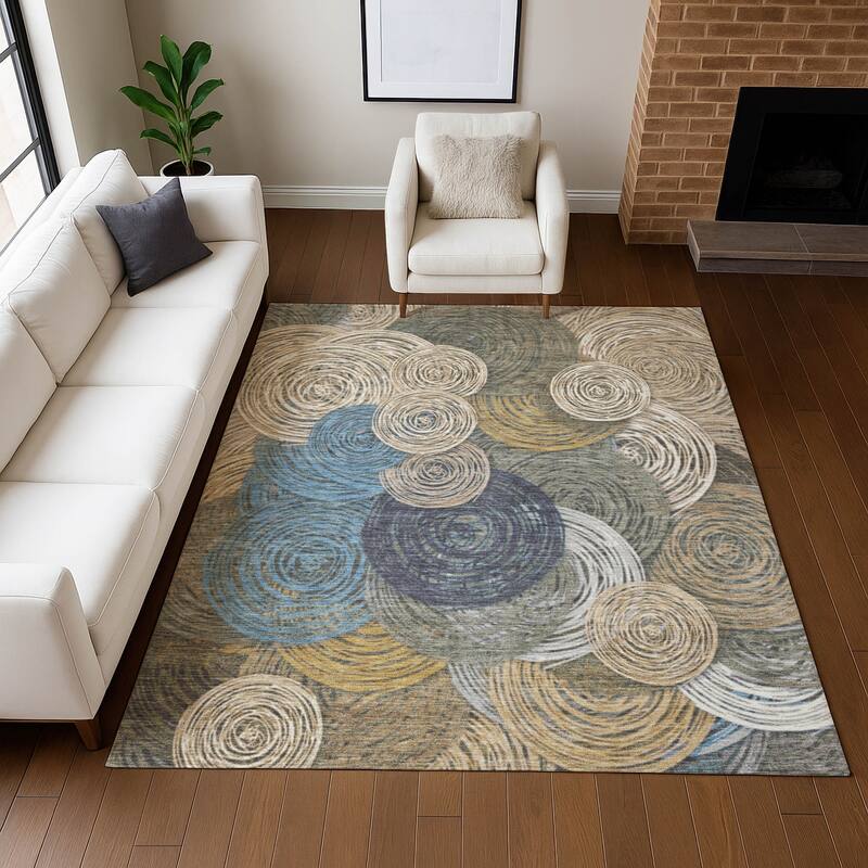 Machine Washable Indoor/ Outdoor Modern Twister Chantille Rug