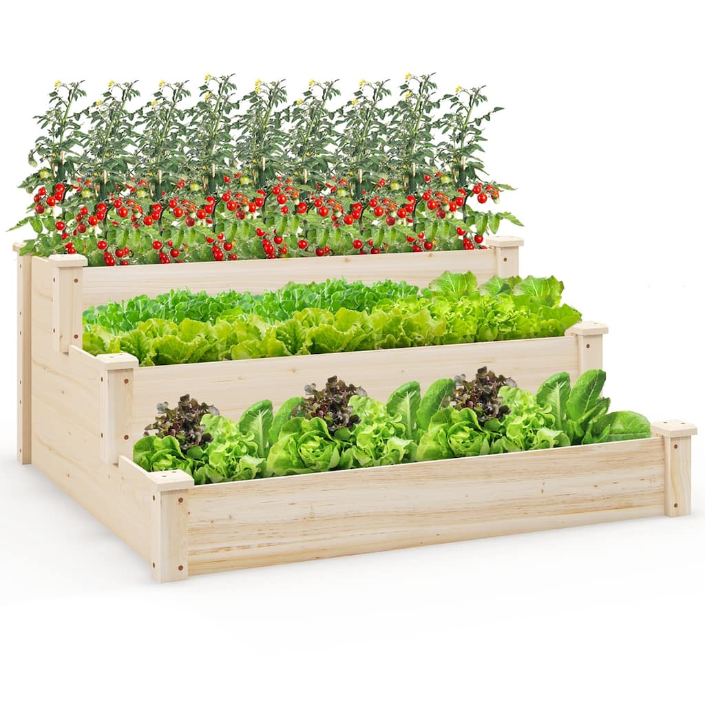 Costway 3-Tier Wooden Raised Garden Bed with Open-Ended Base Growing - See Details