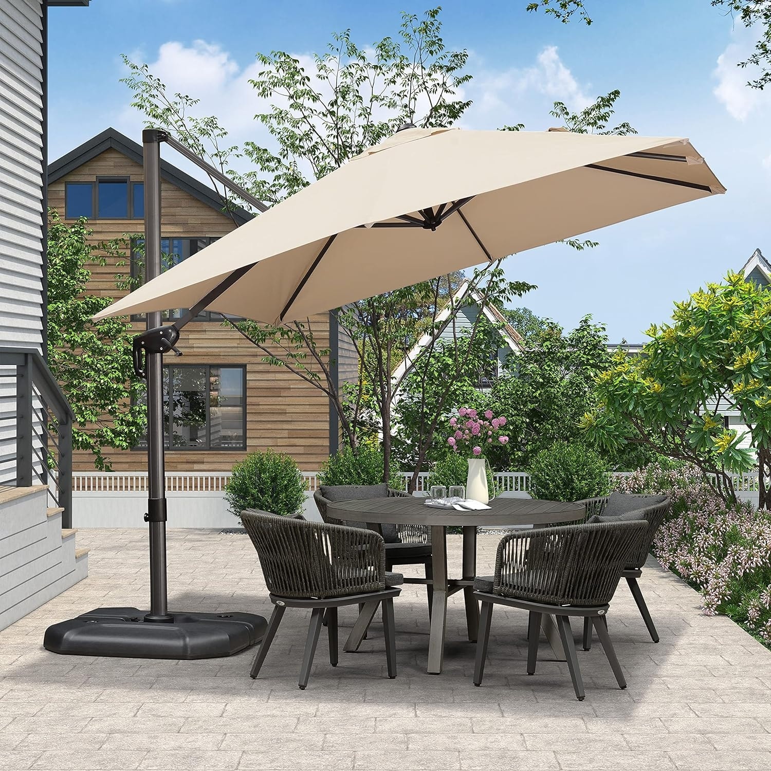 abba patio 9 patio umbrella 9FT Lyon Outdoor Outdoor Table Umbrella with Push Button Tilt and Crank Market Umbrella 8 Sturdy Ribs UV Protection Waterproof for Garden Deck Backyard Pool, Navy Blue and a Reinforced End Screw Design to make the umbrella last longer. PURPLE LEAF 9 ft 360