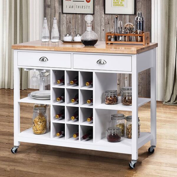 Shop Costway Rolling Kitchen Island Bar Storage Serving Cart With