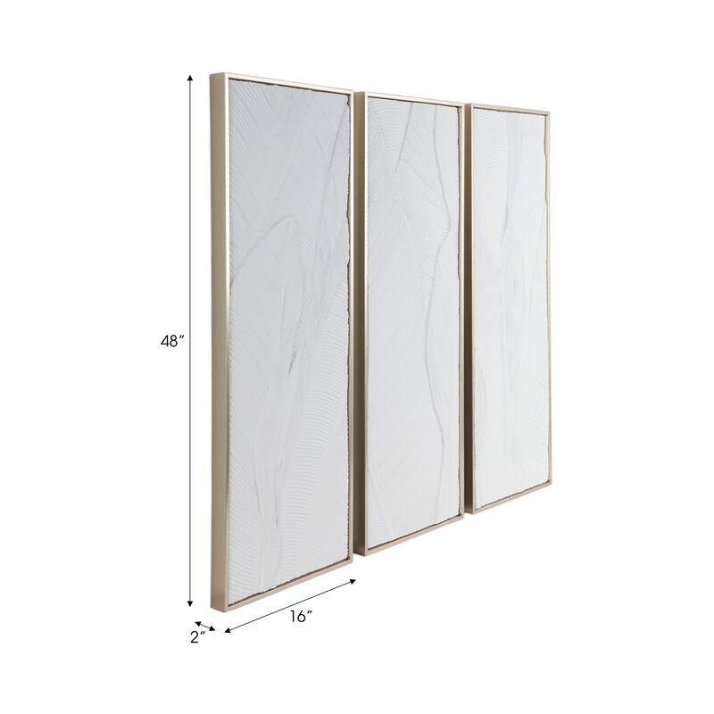 Glass Wall Art Textured Decor Home Living (Set of 3) - 16x48" Gold