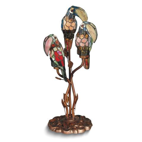 Curata Three Parrot Stained Glass Desk or Accent Lamp