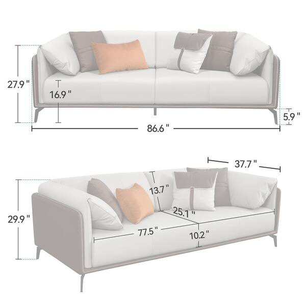 3 Seater Solid Wood Frame Leather Sofa with 4 Unique Pillows