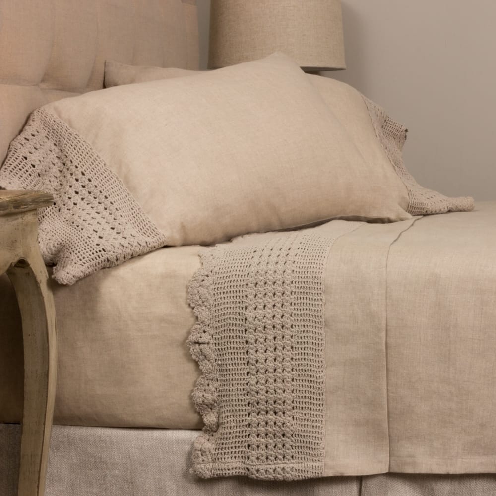 Evelyn Linen Crochet Pillowcase Set