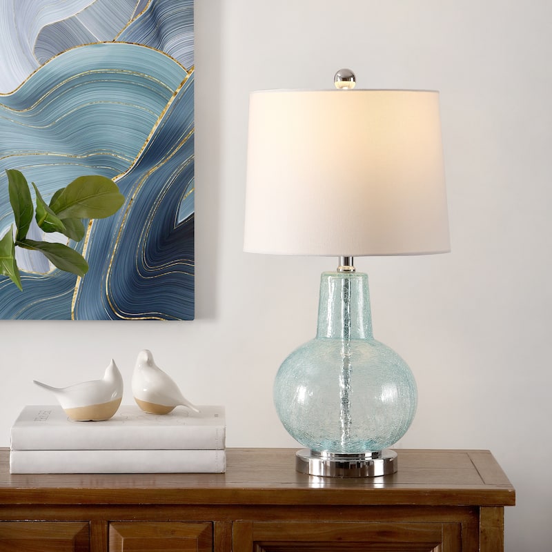 SAFAVIEH Lighting Atlas 24-inch Glass LED Table Lamp. - 12" W x 12" L x 24" H - Blue Crackle