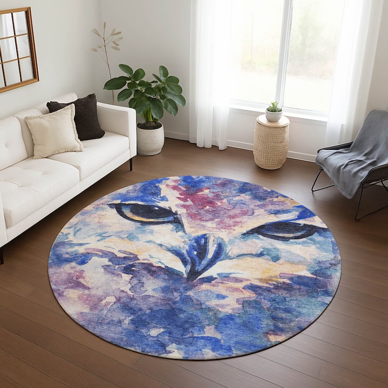Machine Washable Indoor/ Outdoor Modern Owl Chantille Rug