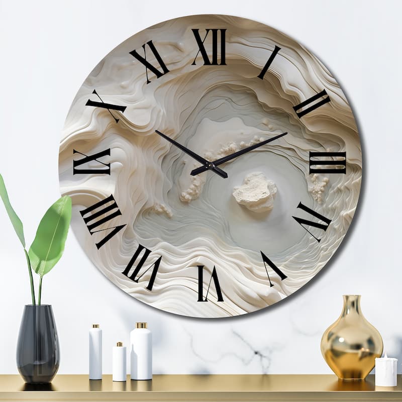 Designart "Cream Spiral Nebula II" Abstract Spirals Oversized Wall Clock