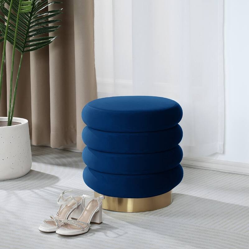 Adeco Round Storage Ottoman with Removable Lid, Vanity Velvet Footrest