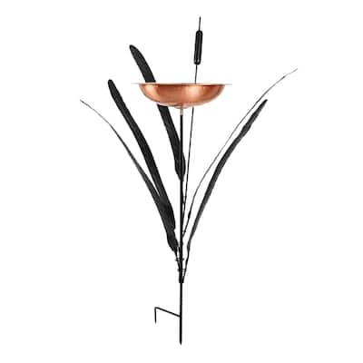 Achla Designs Single Cattail Birdbath With 1 Bowl and Stake, 50 Inch Tall, Copper