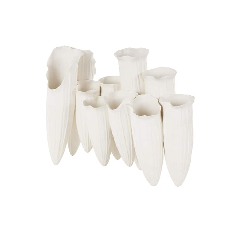 Ceramic Abstract Floral Inspired Decorative Vase with Linear Grooves and 10 Openings - White or Black - Roche River Decor
