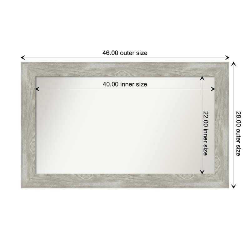 Dove Greywash Framed Non-Beveled Custom Wall Mirror, Bathroom Vanity Mirror - Outer Size: 46 x 28