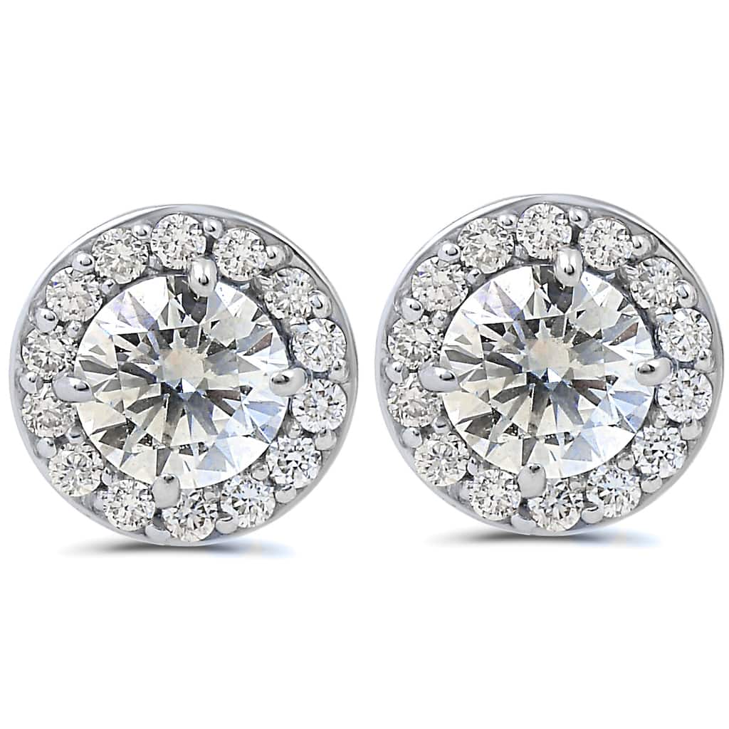 3/4ct Halo Diamond Studs White Gold 6.2mm wide