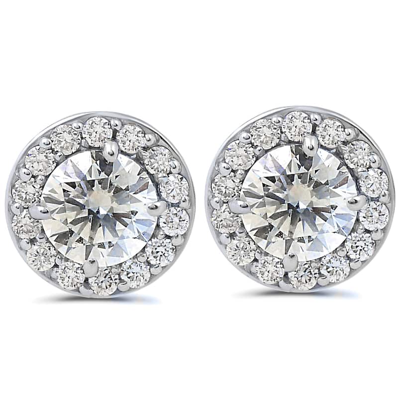 Bliss Diamond 3/4ct Halo Diamond Studs White Gold 6.2mm wide - White