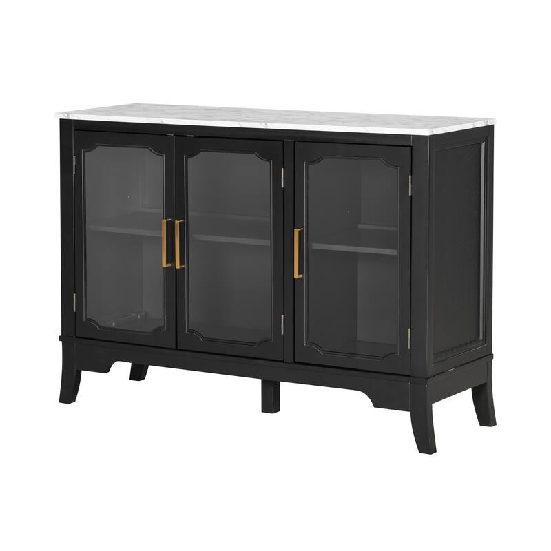 Sideboard Buffet Cabinet with 4 Glass Doors, 47.90" Buffet Table Coffee Bar Wine Bar Display Cabinet for Kitchen Living Room
