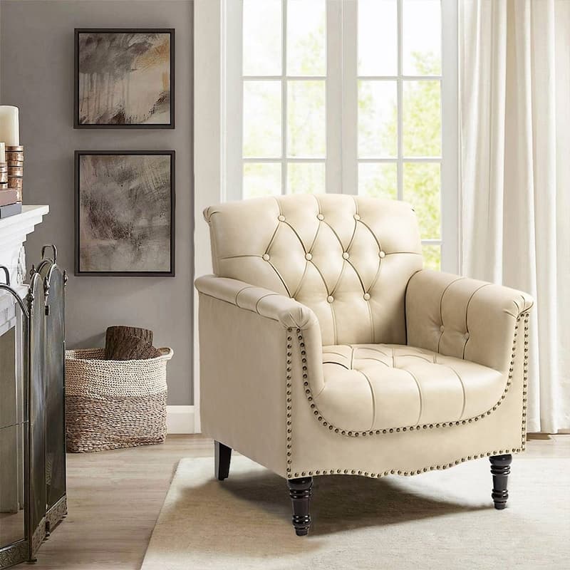 Modern Faux Leather Accent Chairs Set Of 2, Upholstered Armchair For Living Room