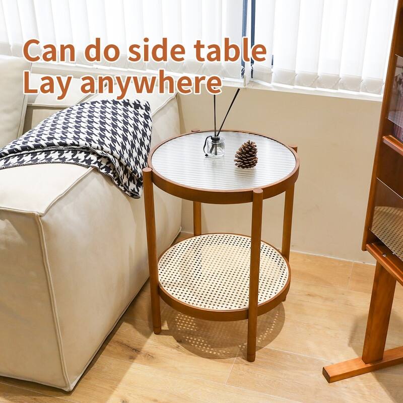Modern Farmhouse Round Accent Table, Solid Wood Side Table or Coffee Table for Living Room, Bedroom