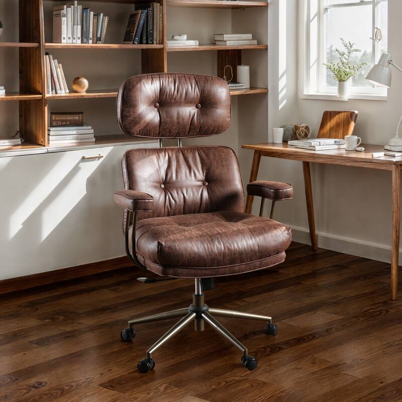 HOOOWOOO Ergonomic High Back Office Chair Adjustable Swivel Task Chair - Dark Brown-Suede