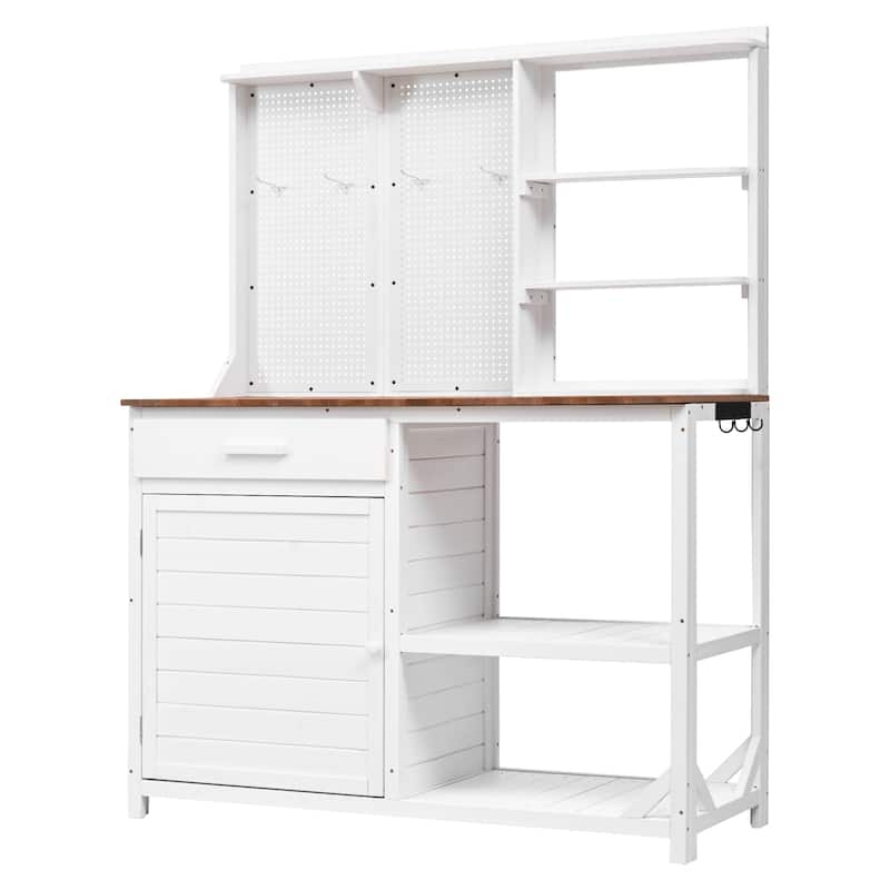 Roomfitters Fir Wood Potting Bench with Hutch, 4 Shelves, storage units, Cabinet & Pegboard Hooks, Outdoor Garden Work Table