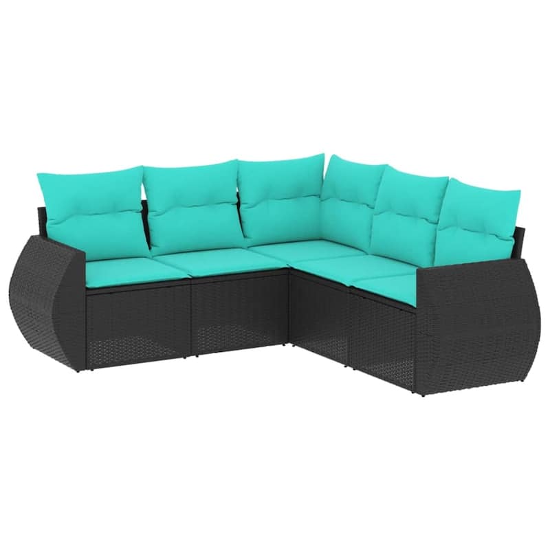 vidaXL 5 Piece Patio Sofa Set with Cushions Black Poly Rattan