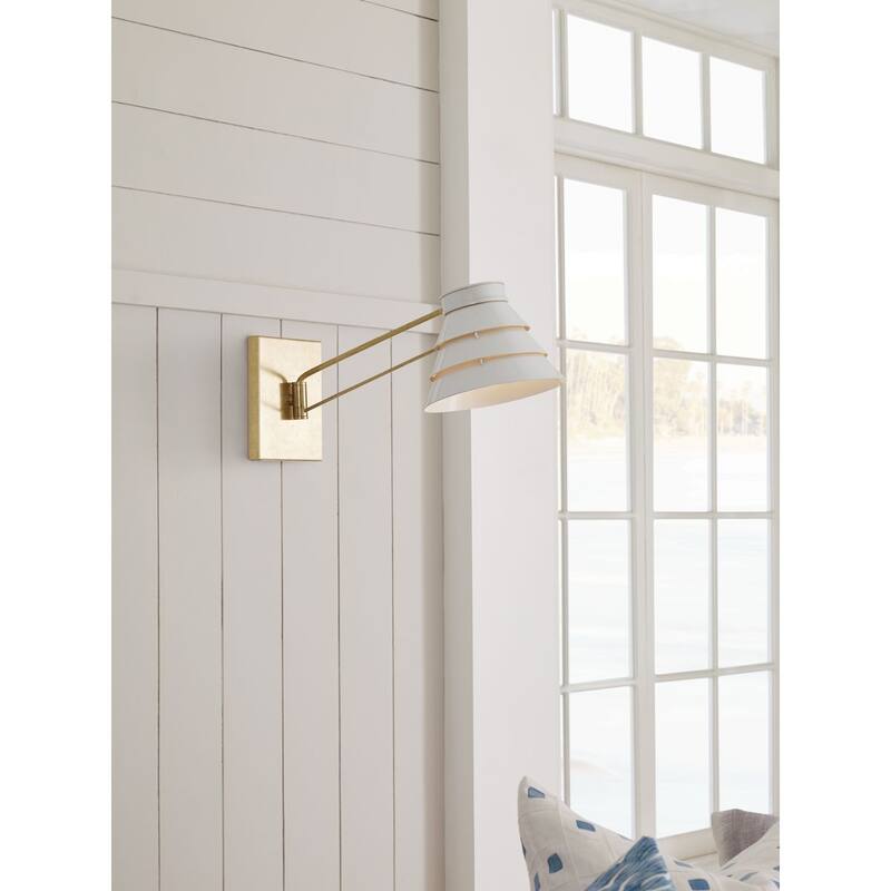 POINT DUME® Onshore Collection Brushed Brass Swing Arm Wall Sconce - 8.875 in x 22.5 in x 11.75 in