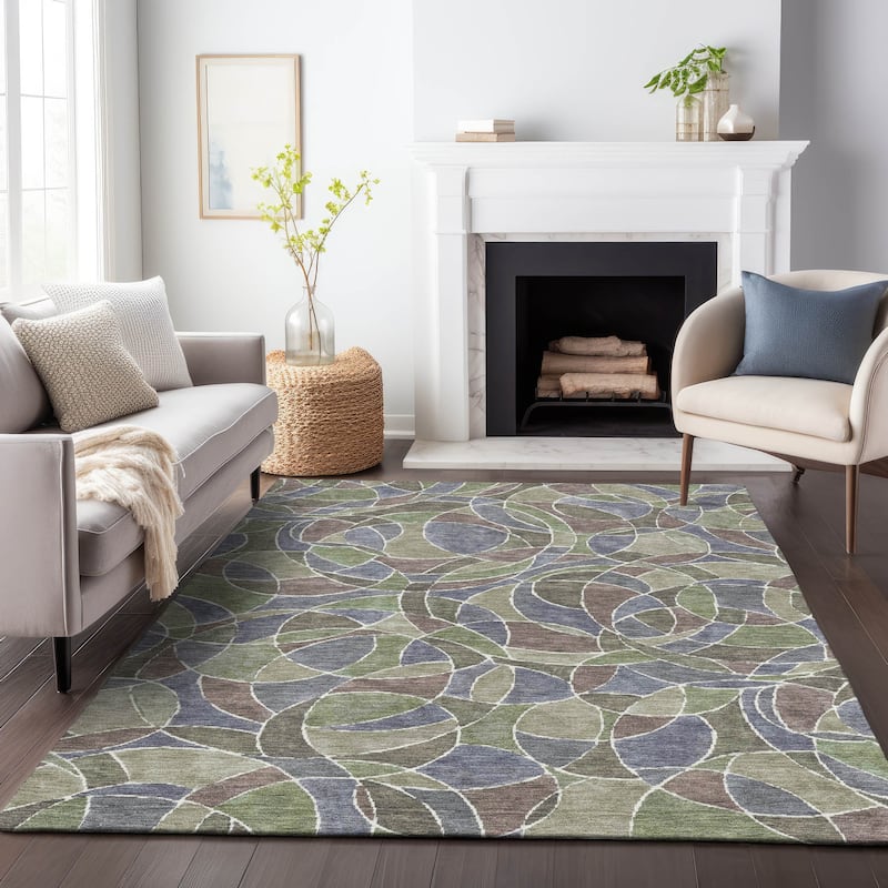 Machine Washable Indoor/Outdoor Casual Mosaic Chantille Rug