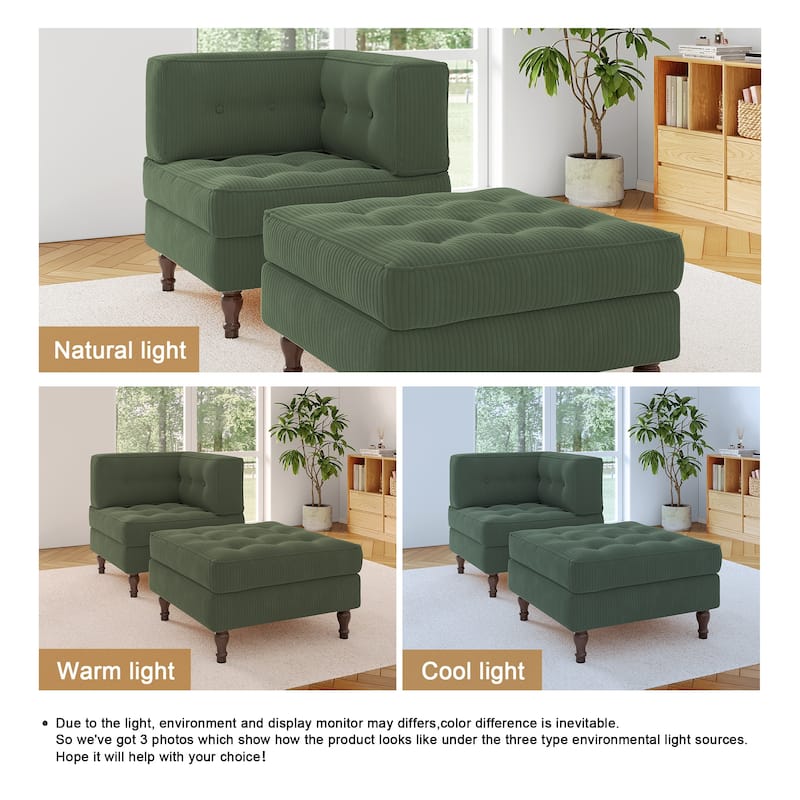 Corduroy L-shape Modular Corner Sectional Sofa with Reversible Storage Ottoman