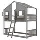 preview thumbnail 9 of 8, Twin over Twin House Bunk Bed with Roof, Window Box and Door, Grey