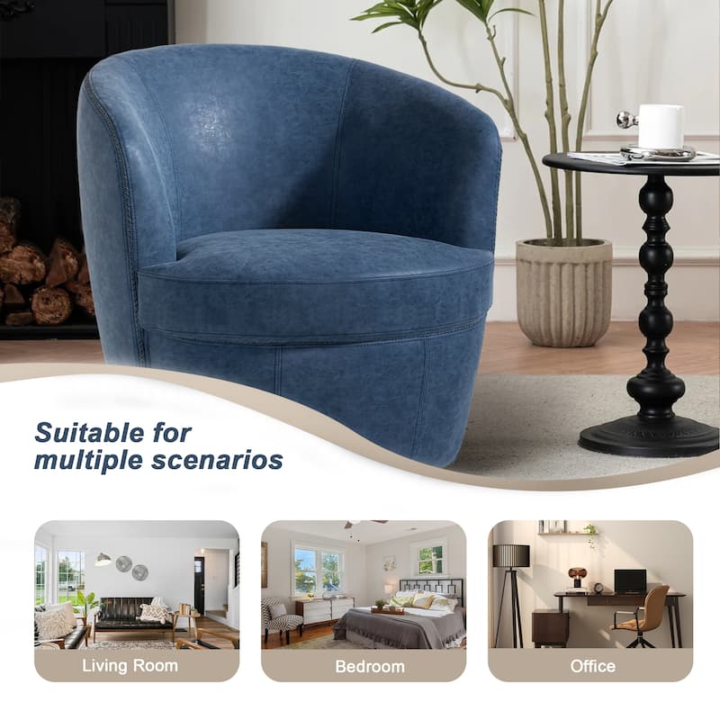 Faux Leather Swivel Barrel Accent Chair for Living Room