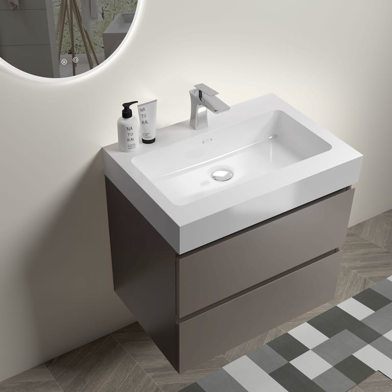 30" Wall-Mounted Bathroom Vanity with Double Door Storage, Solid Wood Frame, Space-Saving Design, Anti-Scratch Floor Mat