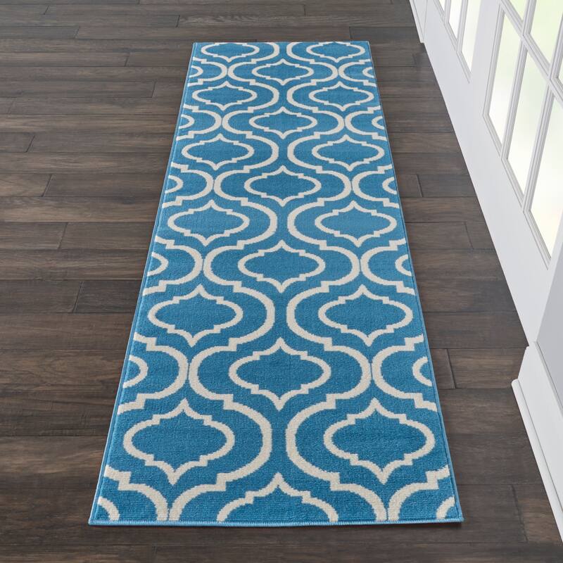 Nourison Jubilant Moroccan Trellis Area Rug - 2' 3" x 7' 3" - Blue