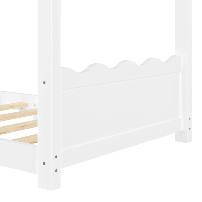 Queen/Full/Twin Solid Wood House Floor Bed, No Box Spring Needed