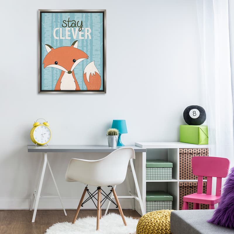 Stupell Stay Clever with Fox Framed Floater Canvas Wall Art Design By Kim Allen