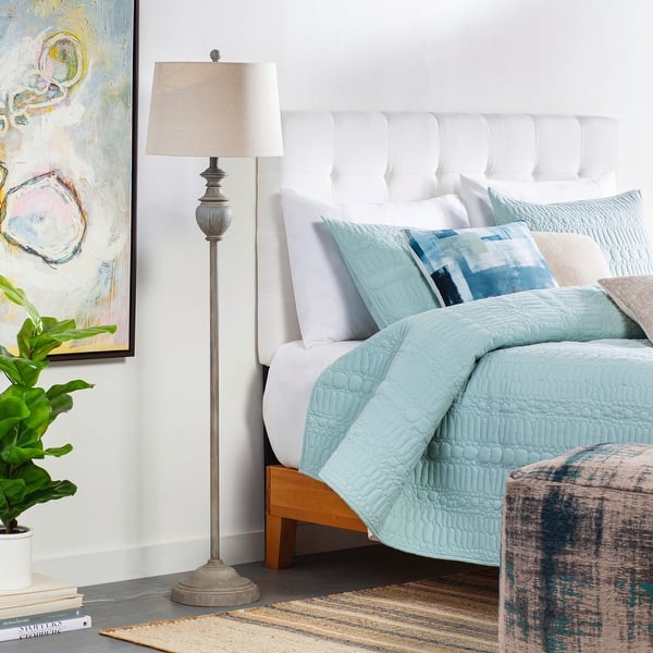 slide 2 of 7, Pragya Traditional Hand Finished Floor Lamp - 59"H x 15"W x 15"D 59"H x 15"W x 15"D - Light Gray