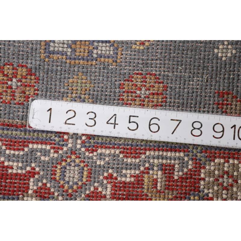 Blue Geometric Khotan Oriental Runner Rug Handmade Wool Carpet - 2'6"x 10'0"