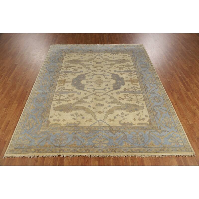 Oushak Indian Area Rug Handmade Transitional Beige Wool Carpet - 8'1" x 9'8"