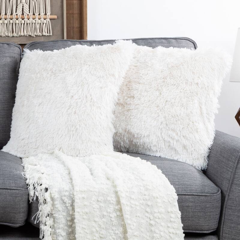 Hastings Home Faux Fur Shag Pillows, Set of 2 - White