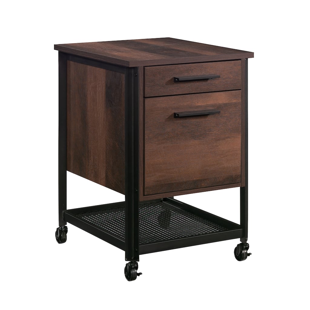 Wood Pedestal File Cabinet with Large Drawers, Antique Dark Oak