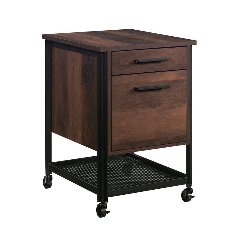 Wood Pedestal File Cabinet with Large Drawers, Antique Dark Oak