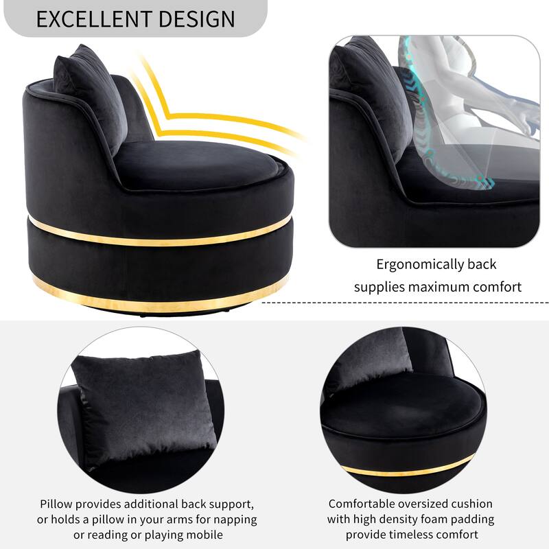 Swivel Accent Chair, Indoor Armchair with Pillow, Modern Velvet Upholstered Barrel Chair with Backrest for Living Room