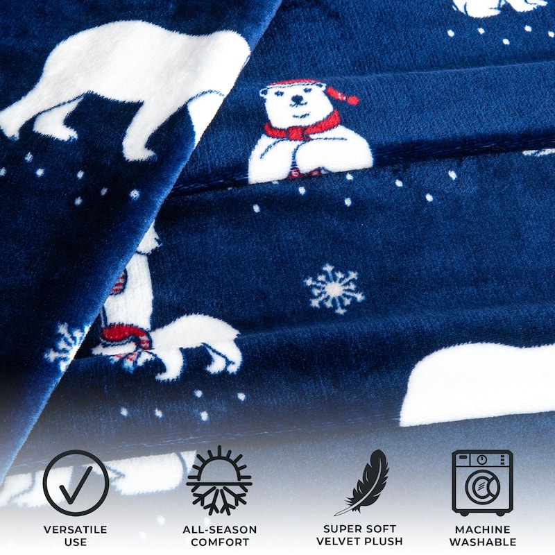 Luxurious Velvet Plush Fleece Holiday Printed Throw Blanket