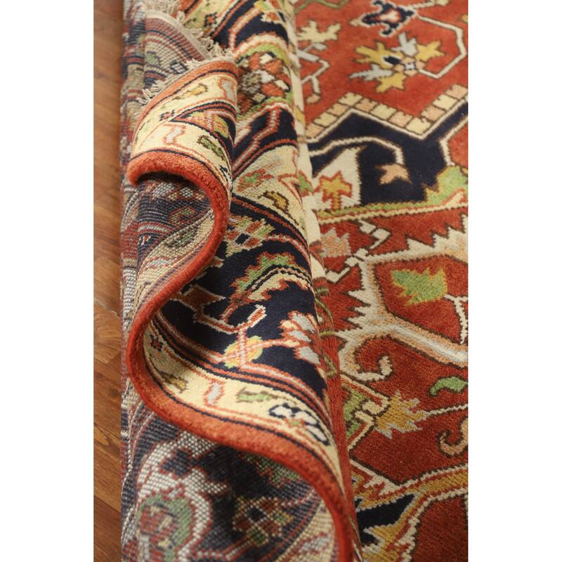 Geometric Medallion Heriz Serapi Indian Rug Hand-Knotted Wool Carpet - 8'10" x 12'0"